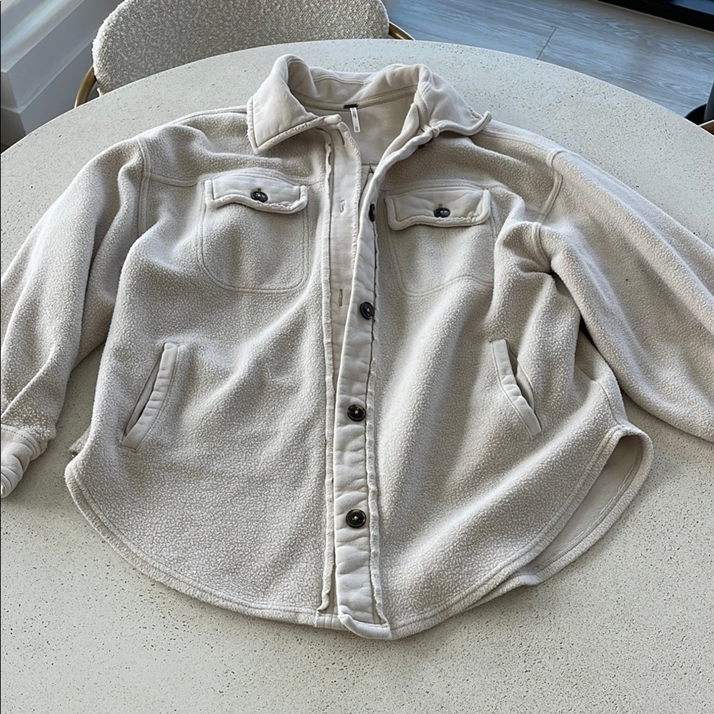 Free People Cream Button-Up Sherpa Jacket